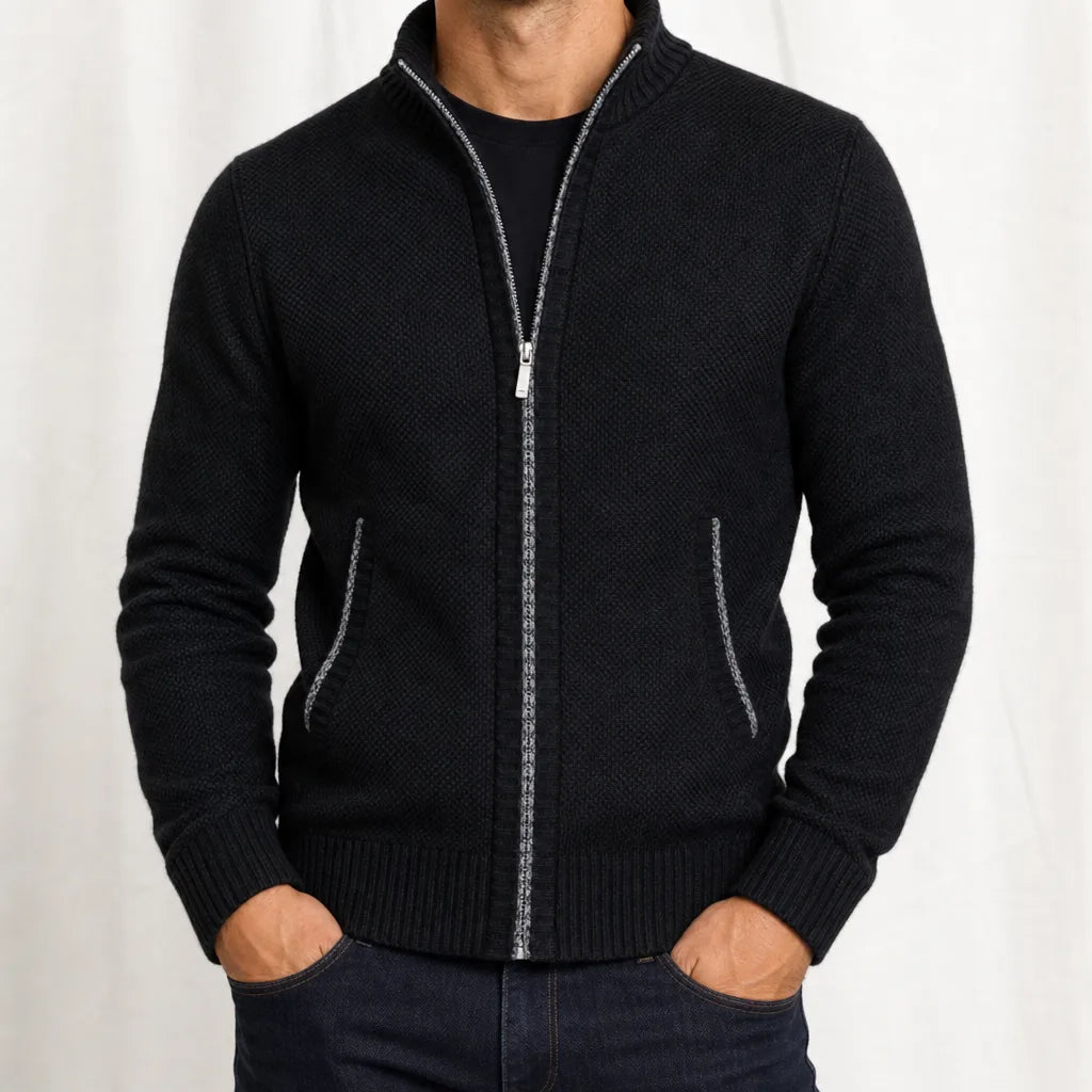 Nathaniel | Men's Knitted Cardigan Jacket - Color:Black;Size:S