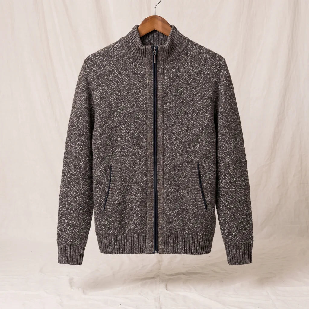 Men's Gray Nathaniel | Men's Fall Zip-Up Cardigan Knit Sweater