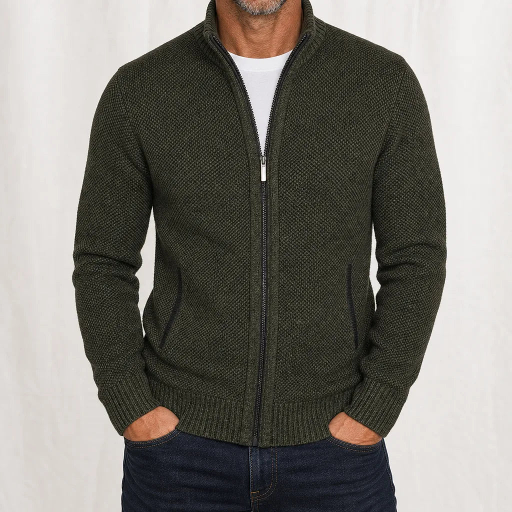 Nathaniel | Men's Knitted Cardigan Jacket - Color:Green;Size:S
