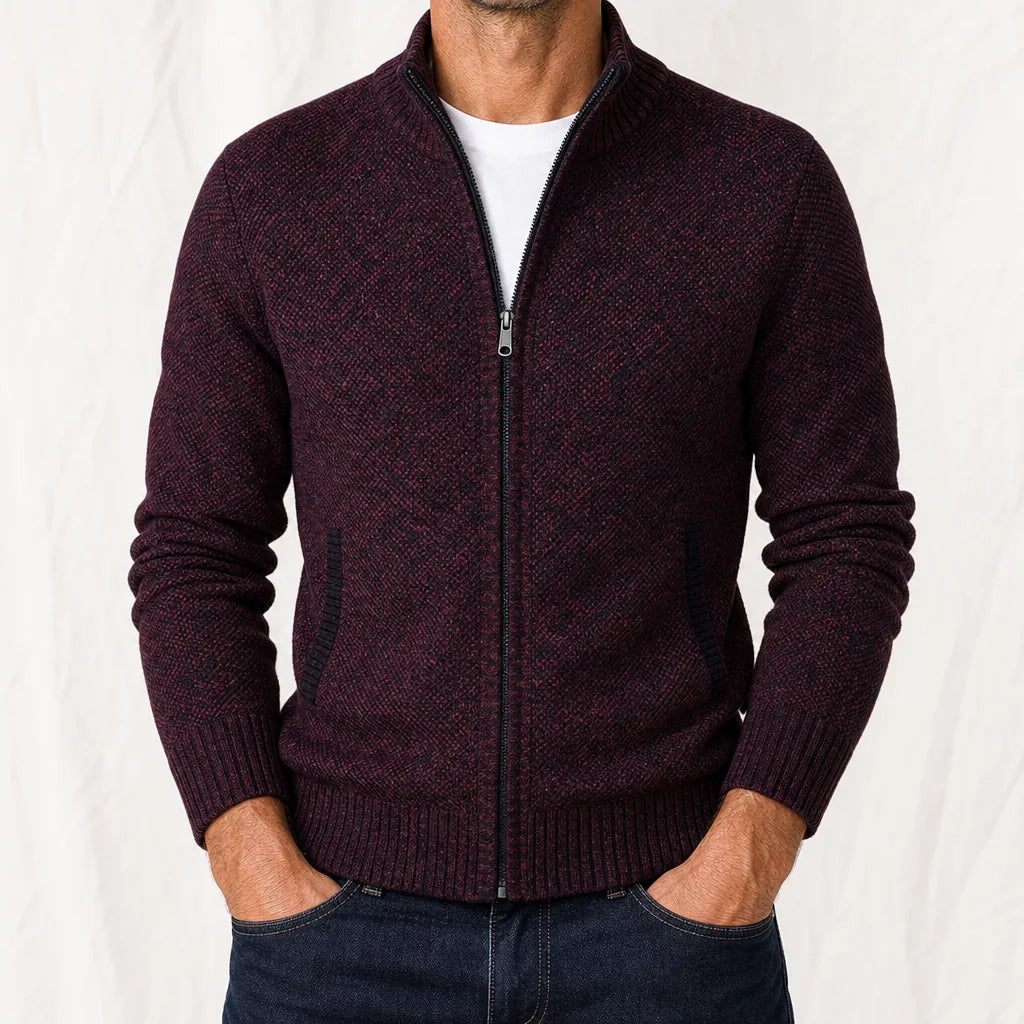 Nathaniel | Men's Knitted Cardigan Jacket - Color:Red;Size:S