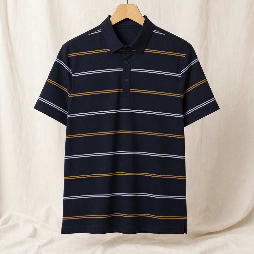 Brooks Striped Knit Polo Shirt - Color:Navy;Size:S