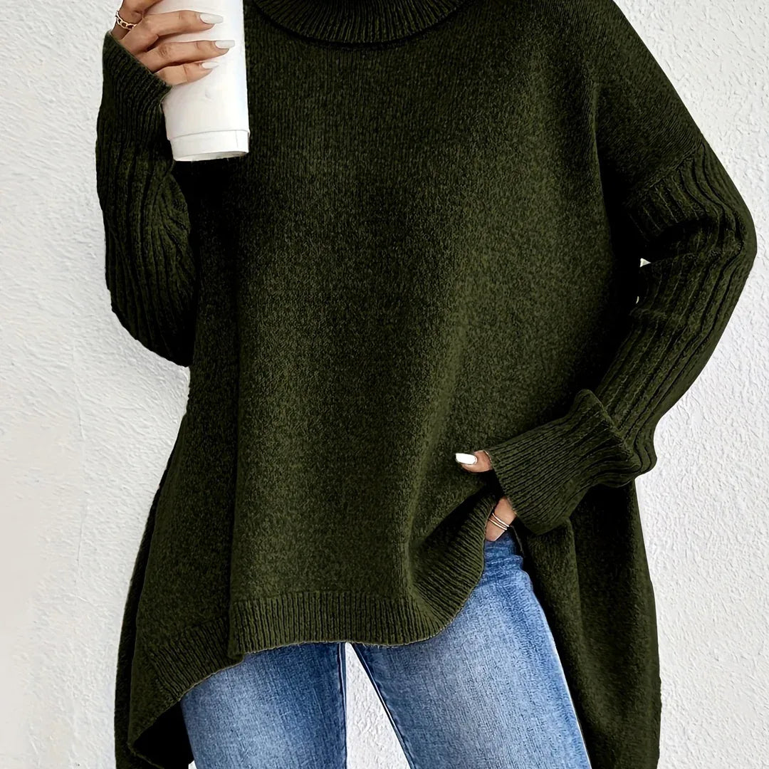 Nevah | Women's Relaxed Knitted Jumper - Color:Dark Green;Size:XS