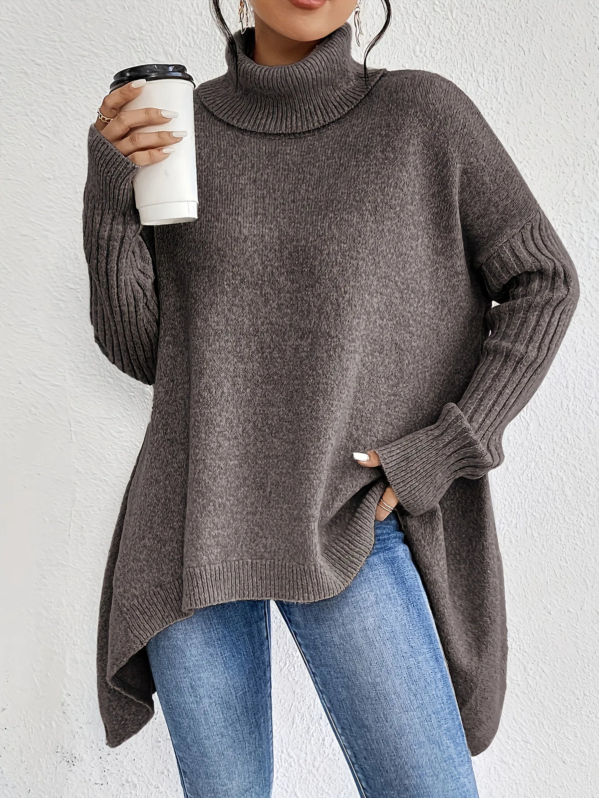 Nevah | Women's Relaxed Knitted Jumper - Color:Flower Brown;Size:XS