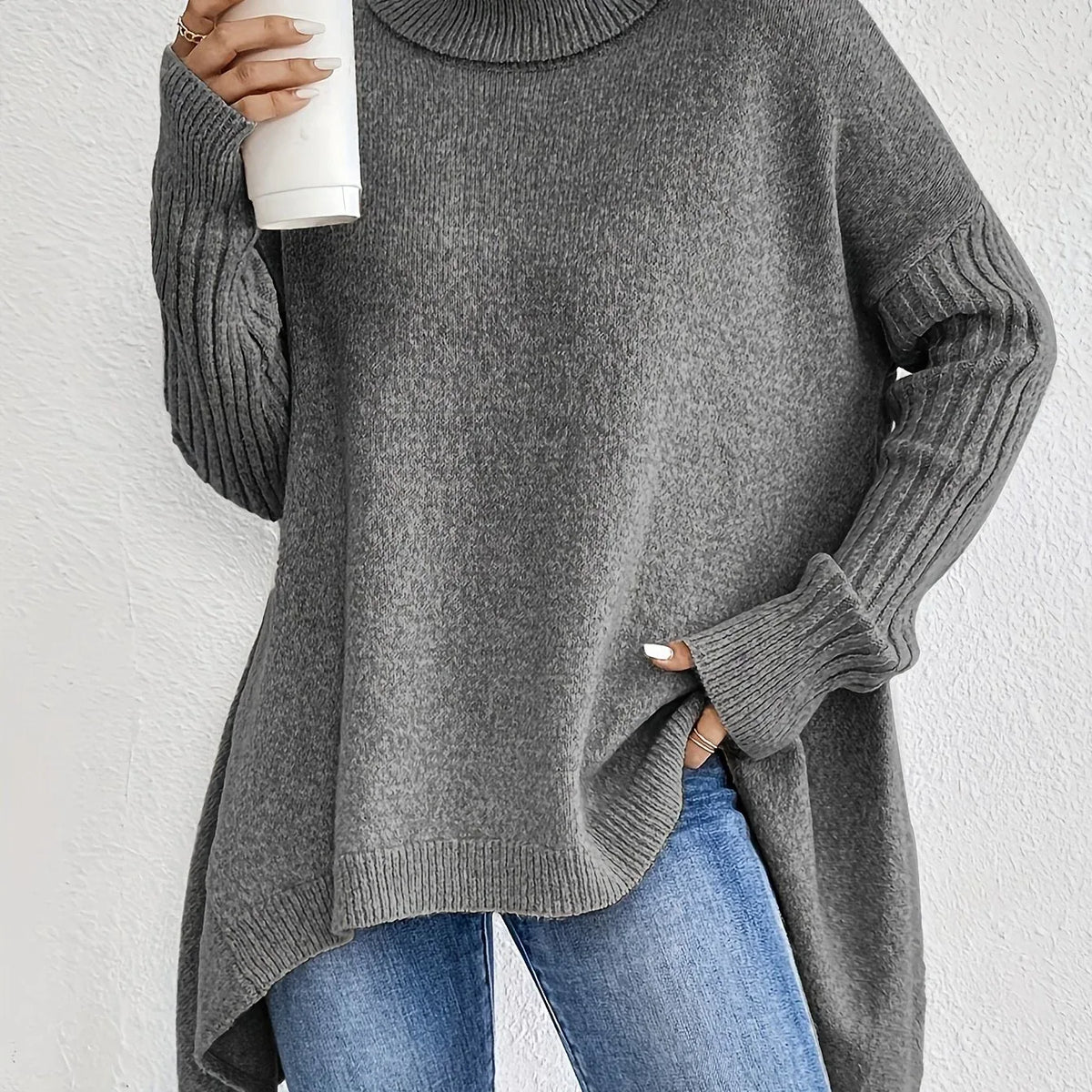 Nevah | Women's Relaxed Knitted Jumper - Color:Gray;Size:XS