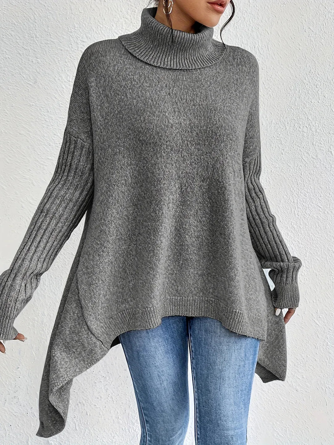 Women's Relaxed Knitted Jumper Gray3.webp