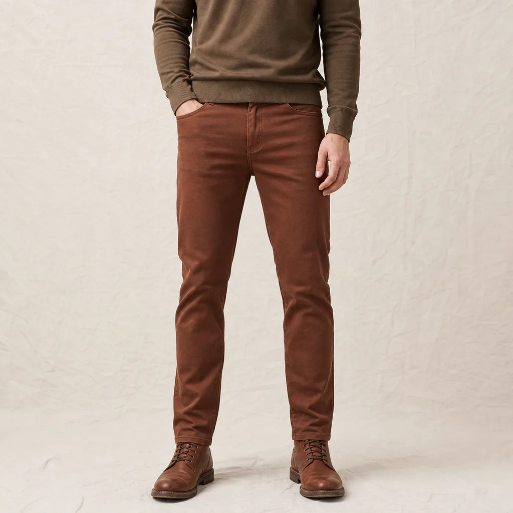 Newman Straight Cotton Jeans - Color:Brown;Size:28