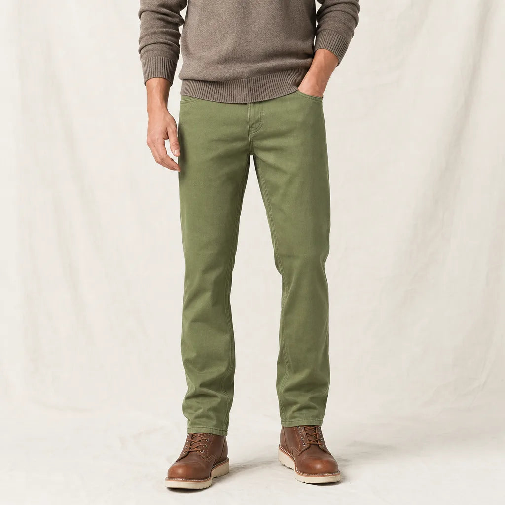 Newman Straight Cotton Jeans - Color:Green;Size:28