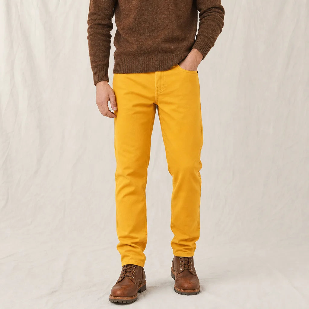 Men's Yellow Newman Straight Cotton Jeans