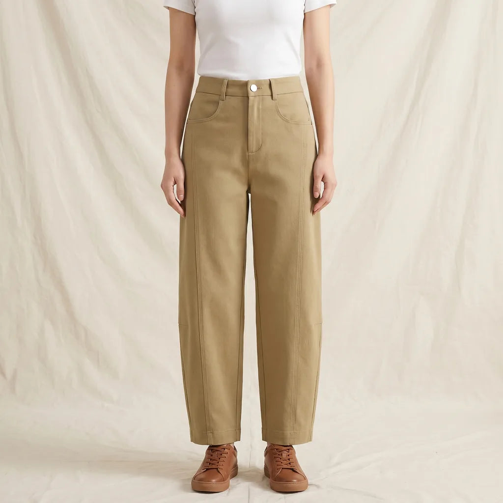 Beige Sabrina  Cotton Barrel Trousers (Copy) 4