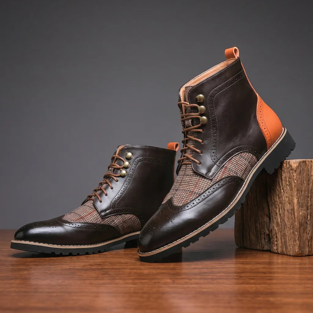 Noel Houndstooth Boots - Color:Brown;Size:38