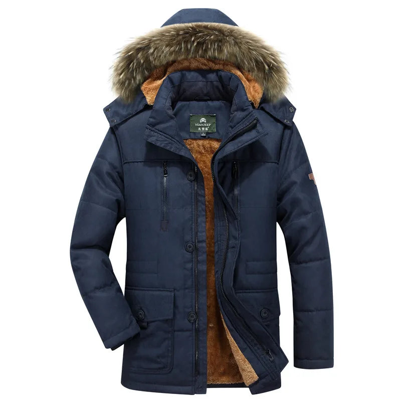 Nolan | Men's Hooded Fur Trench Coat - Color:Blue;Size:M