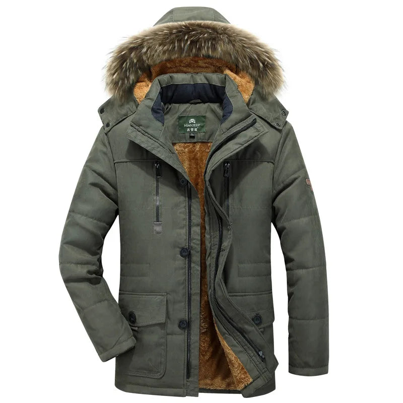 Nolan | Men's Hooded Fur Trench Coat - Color:Green;Size:M