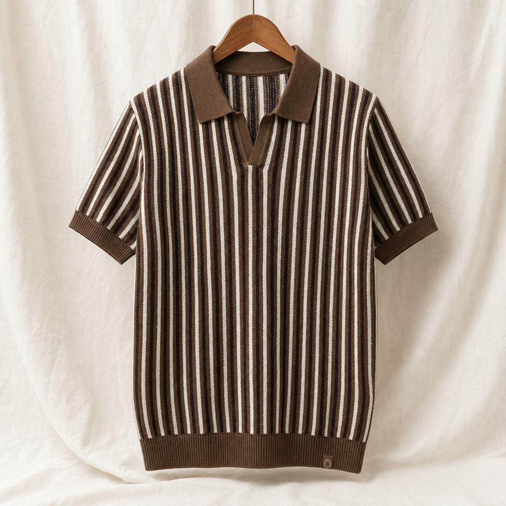 Evan | Mens Striped Knit Polo Shirt