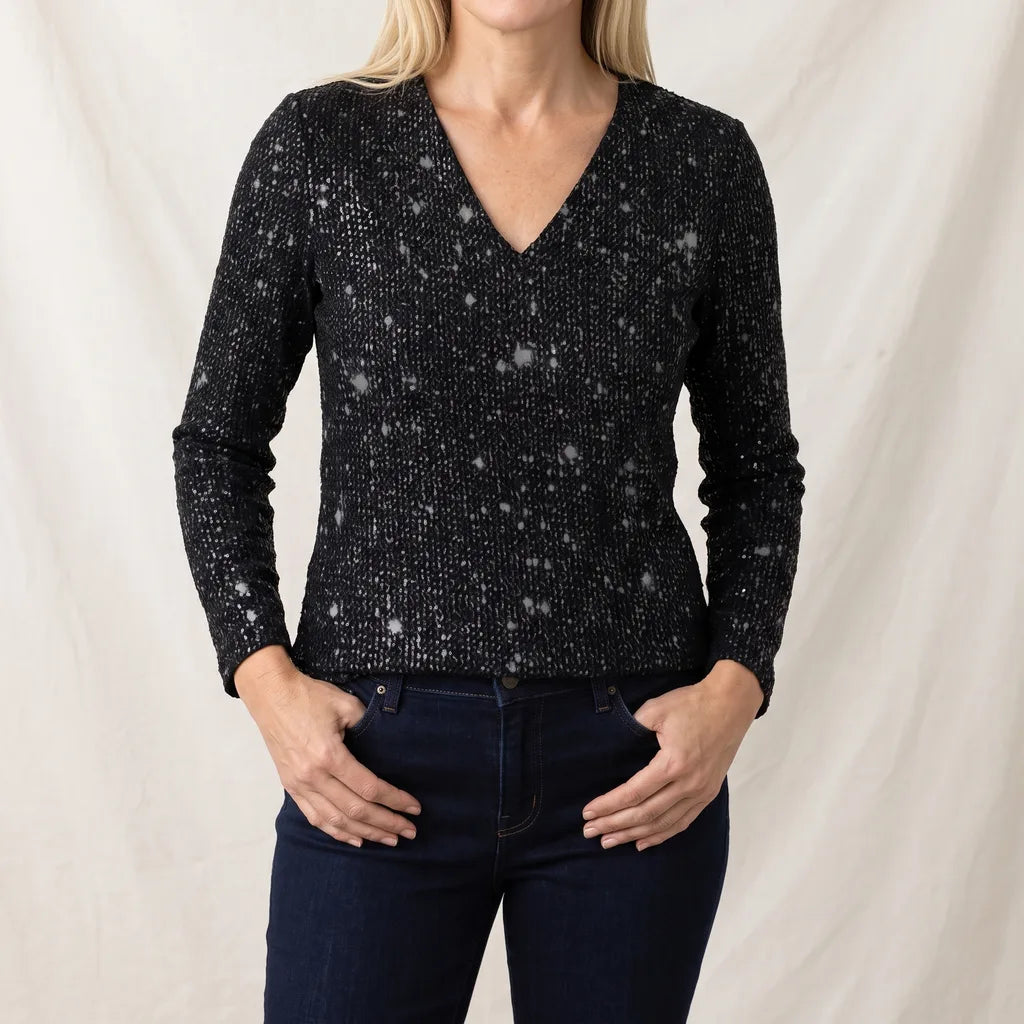 Odette |  Women's Glitter Christmas Party Blouse - Color:Black;Size:XS