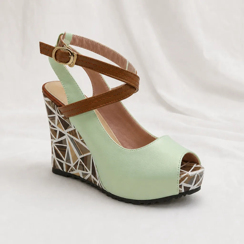 Women's Olive Peep Toe Wedge Sandals