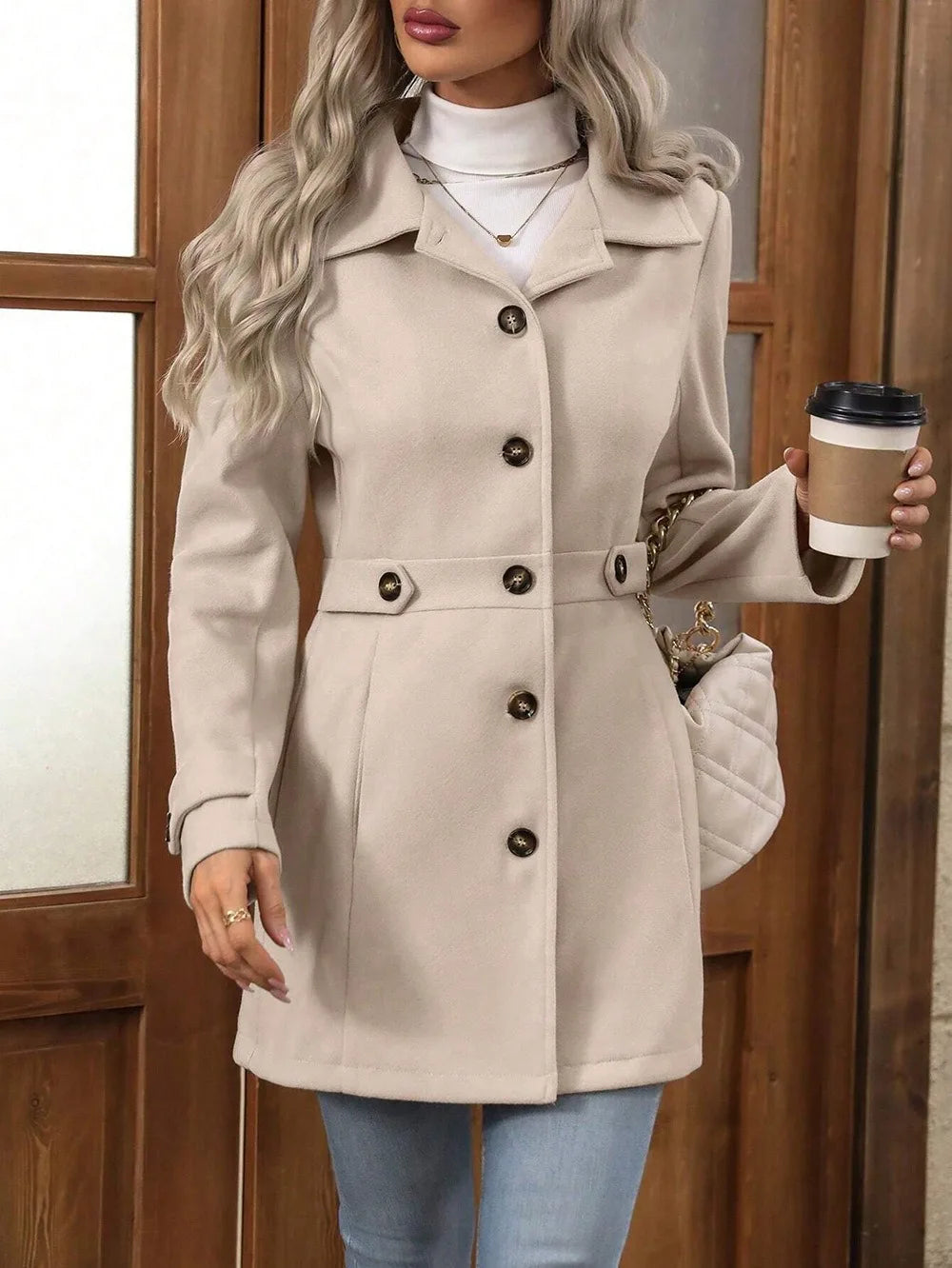 Olive | Women's Tailored Trench Coat - Color:Khaki;Size:XS
