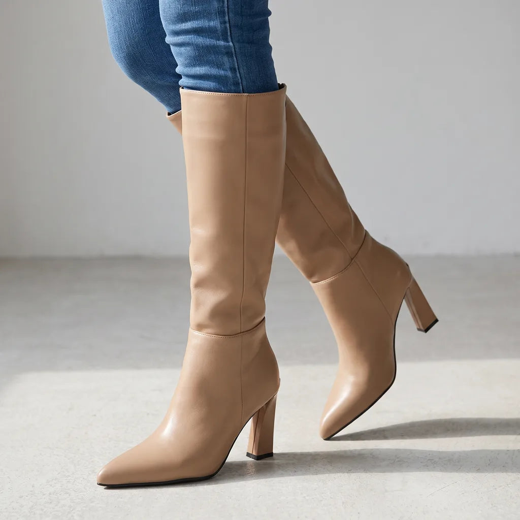 Olivia Knee High Boots - Color:Beige;Size:35