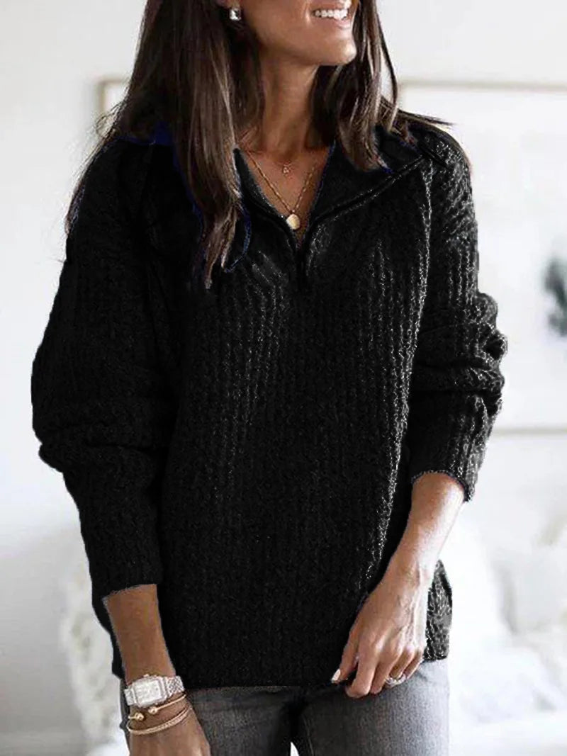 Olivia | Women's Cable Knitted Jumper - Black