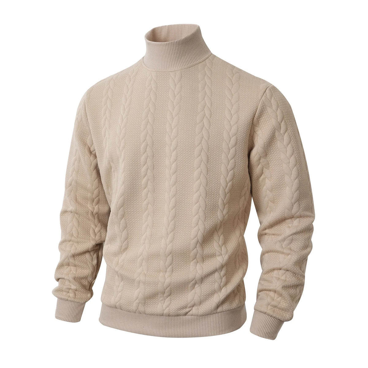 Oscar | Men's Jacquard Turtleneck Knitted Jumper - Color:Khaki;Size:XS