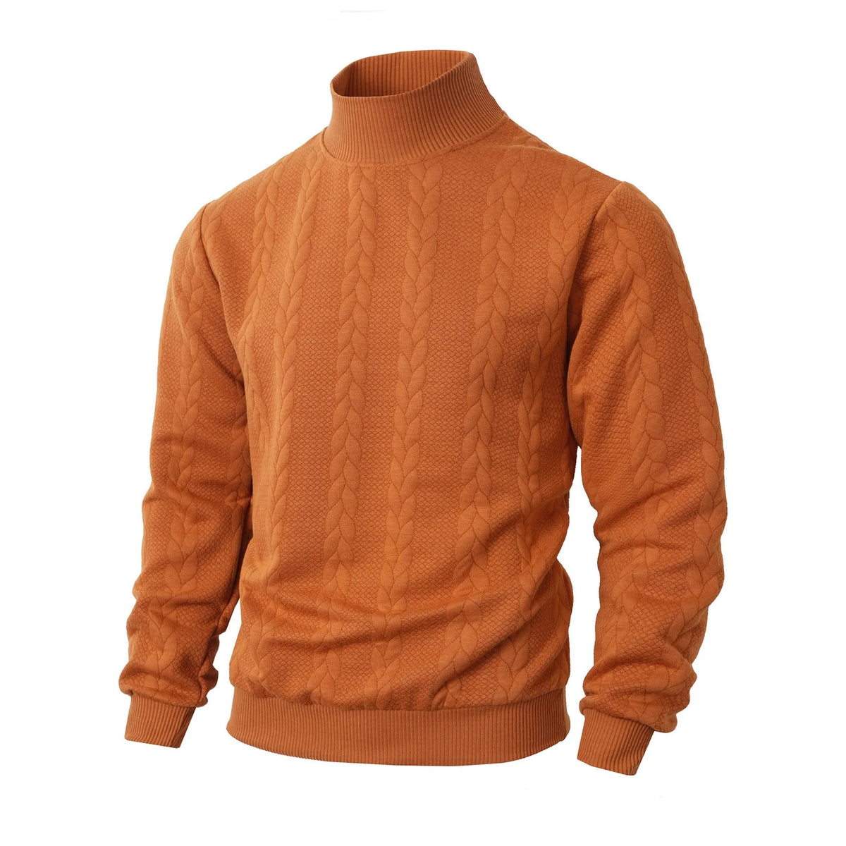Oscar | Men's Jacquard Turtleneck Knitted Jumper - Color:Orange;Size:XS