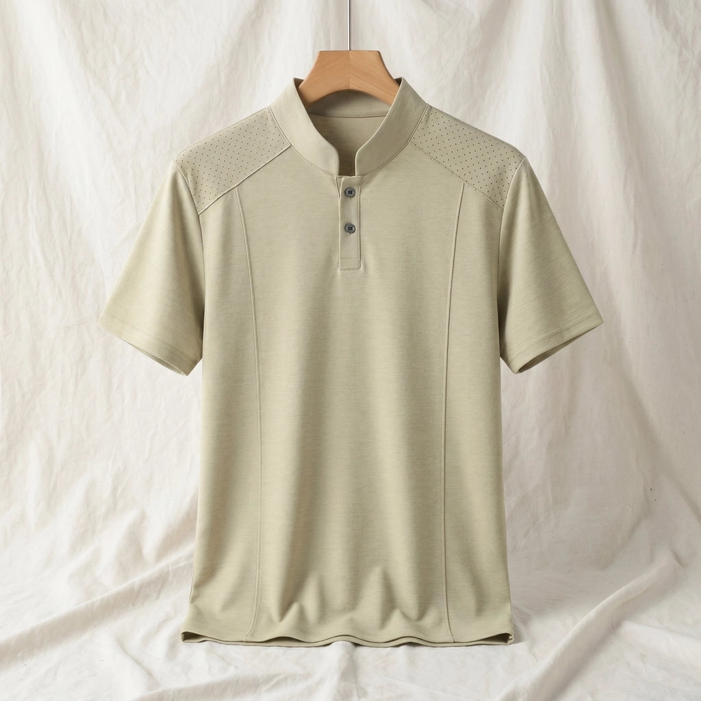 Oswald Stand Collar T-Shirt - Color:Beige;Size:S