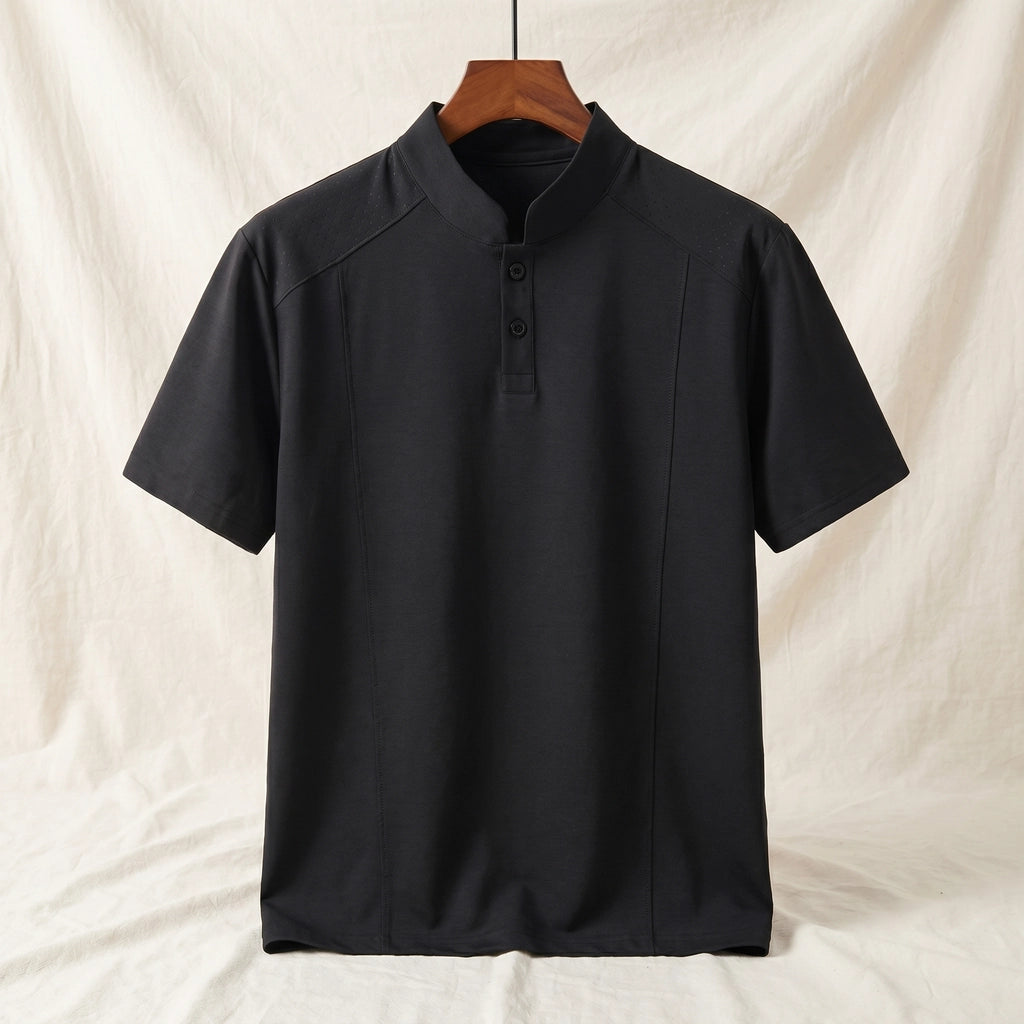 Oswald Stand Collar T-Shirt - Color:Black;Size:S