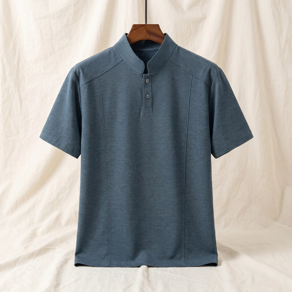 Oswald Stand Collar T-Shirt - Color:Dark Cyan;Size:S