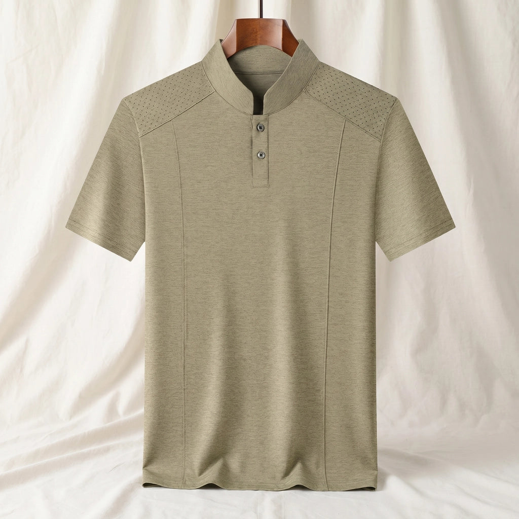 Oswald Stand Collar T-Shirt - Color:Khaki;Size:S