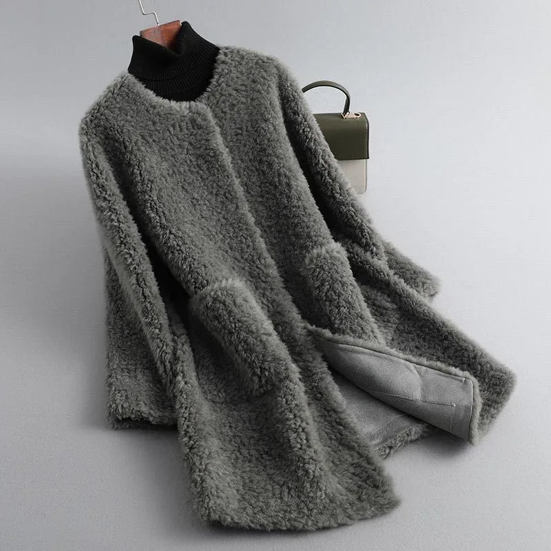 Ottilie | Women's Shearling Coat - Size:S;Color:Graphite Gray