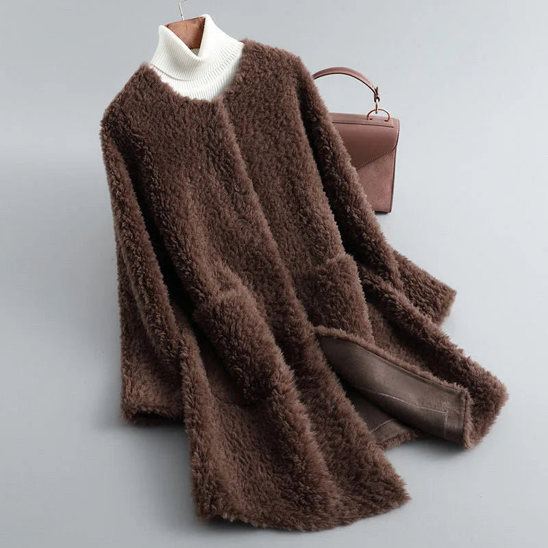 Ottilie | Women's Shearling Coat - Size:S;Color:Mocha Brown