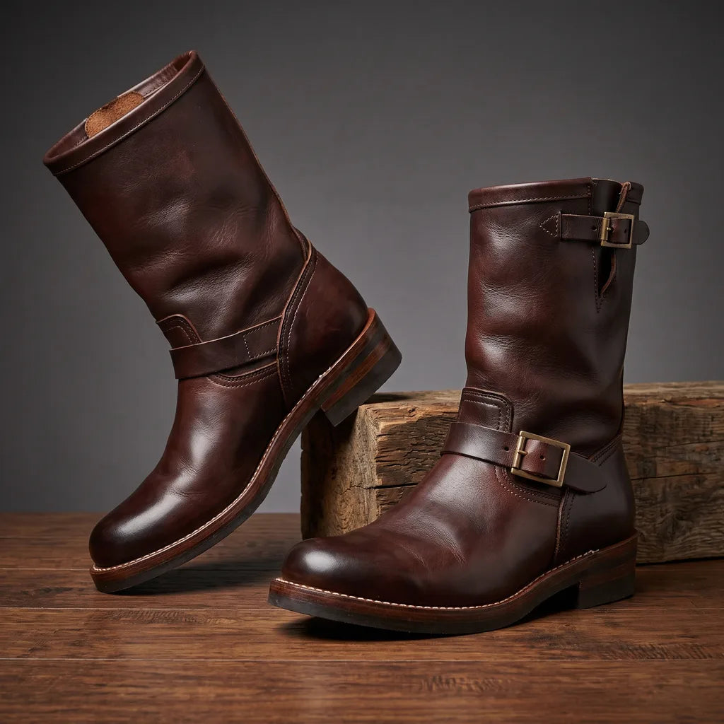 Parkston | Men's Vintage Leather Boots - Size:38;Color:Burgundy Red