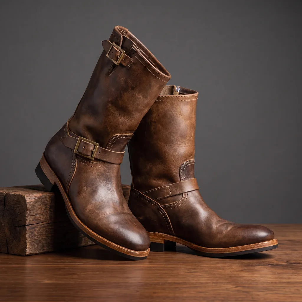 Parkston | Men's Vintage Leather Boots - Size:38;Color:Cognac Brown