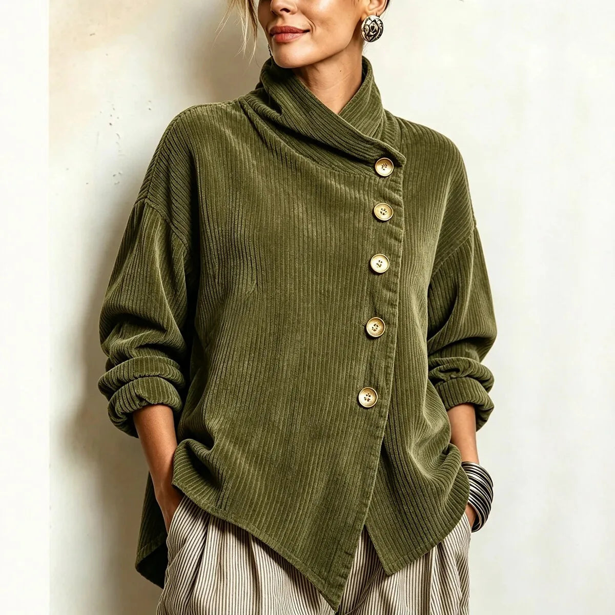 Patience | Women's Textured High-Collar Jumper - Green
