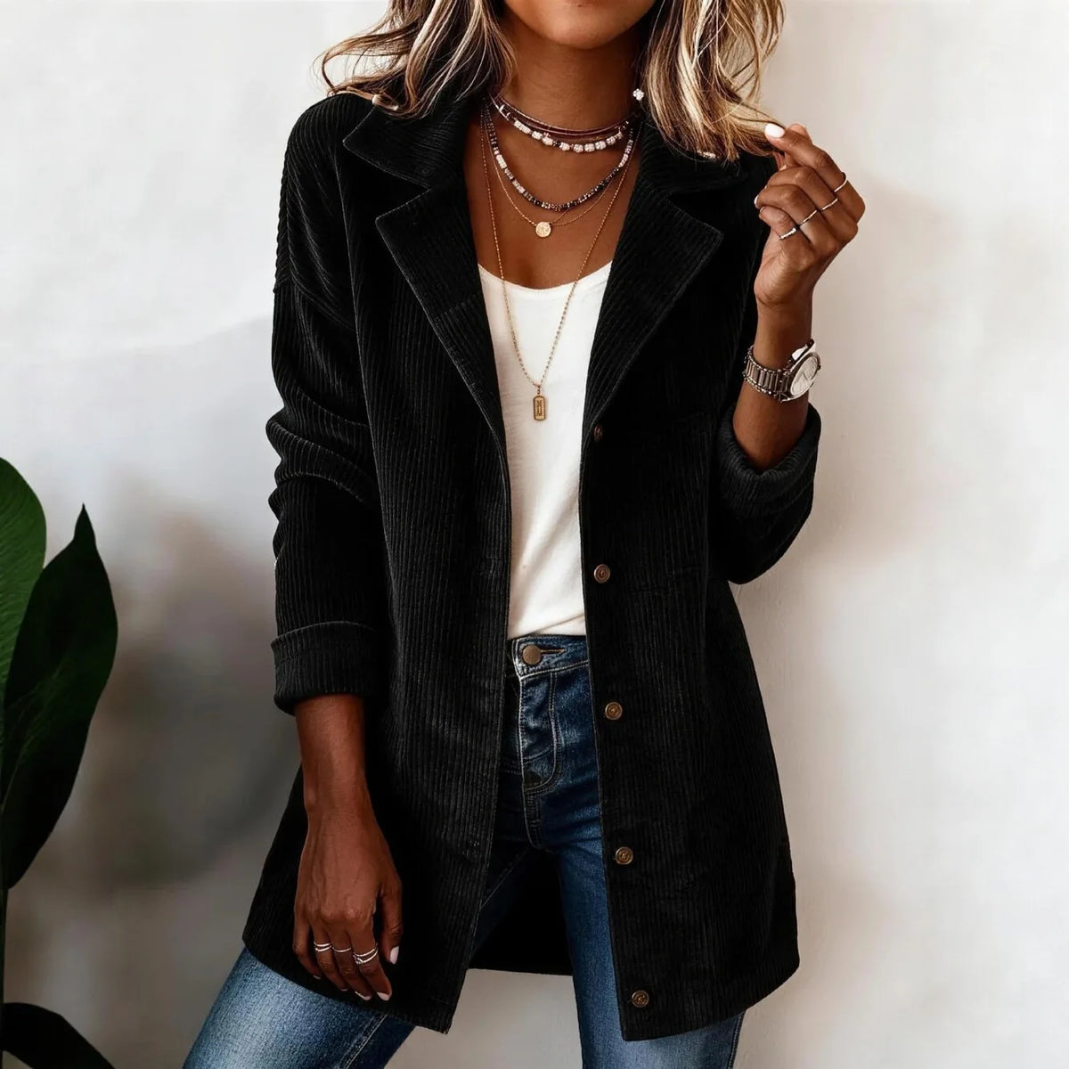 Patricia | Women's Corduroy Jacket - Color:Black;Size:XS
