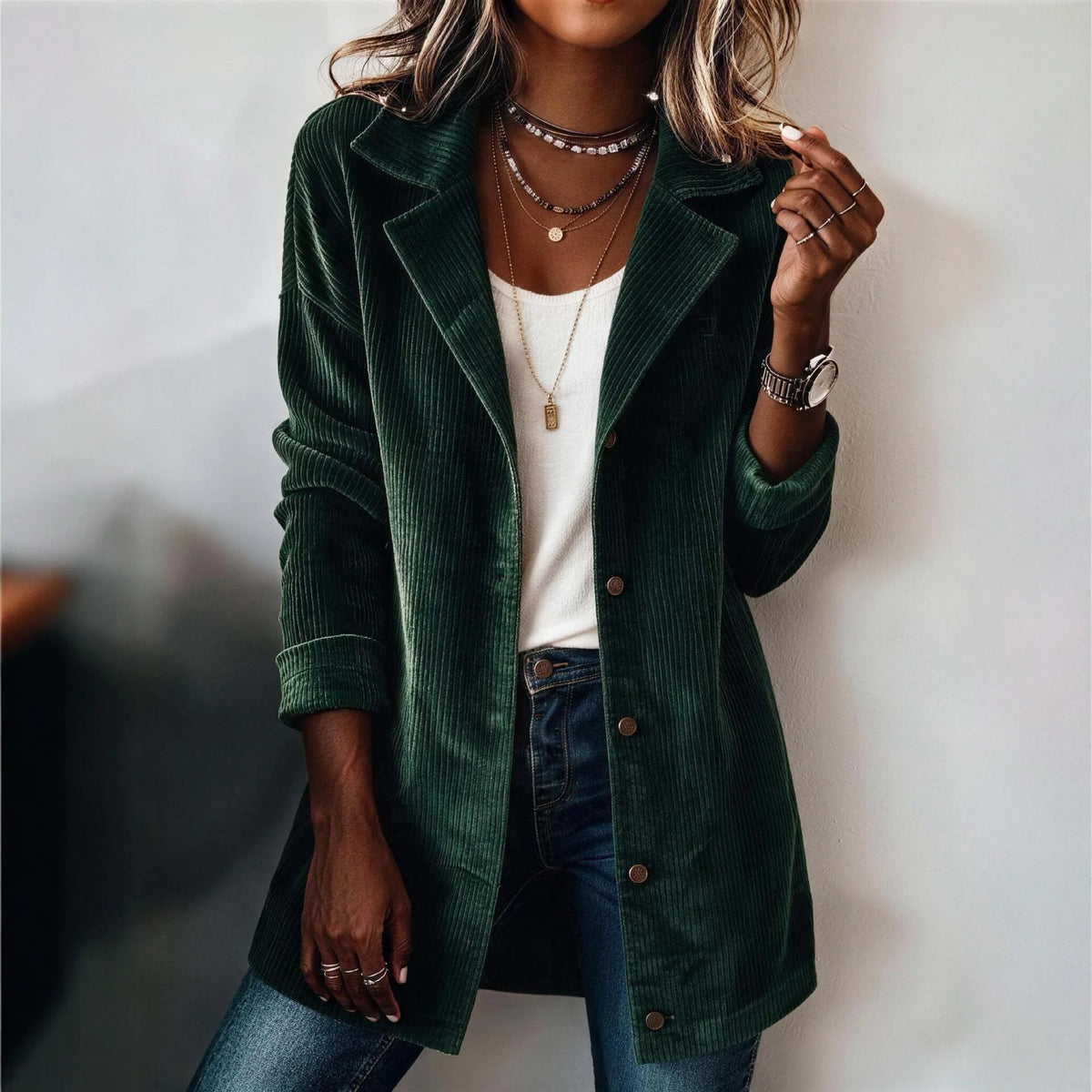 Patricia | Women's Corduroy Jacket - Color:Dark Green;Size:XS