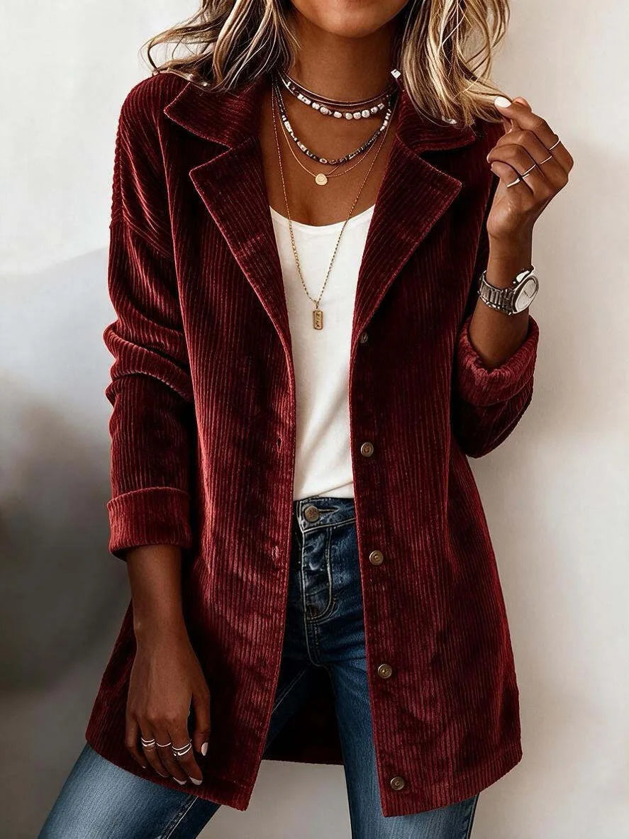 Patricia | Women's Corduroy Jacket - Color:Wine Red;Size:XS
