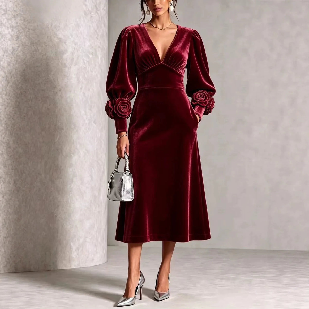 Patricia | Women's Elegant Christmas Dress - Color:Red;Size:S