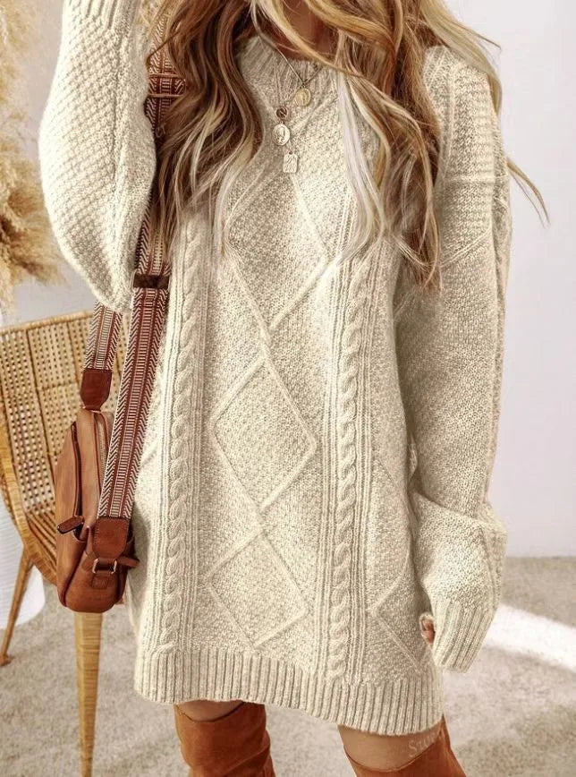 Pauline | Women's Cable-Textured Sweater Dress  - Size:S;Color:Apricot