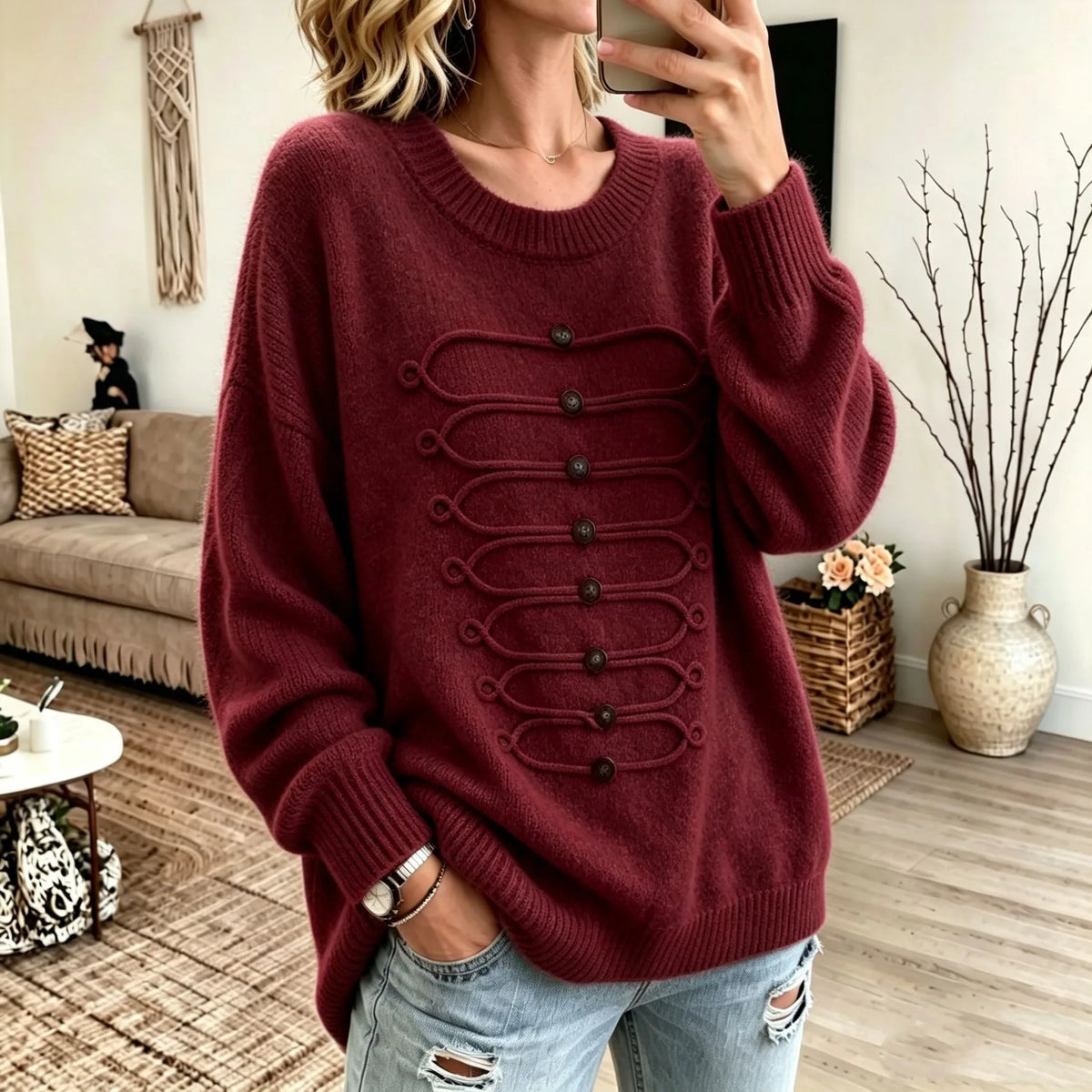 Paxton | Women's Textured Knitted Jumper - Burgundy