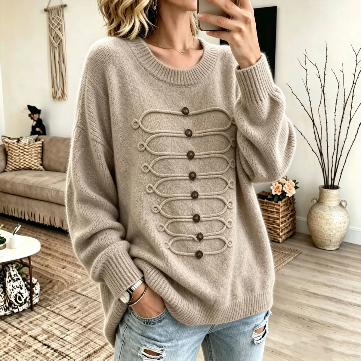 Paxton | Women's Textured Knitted Jumper - Khaki