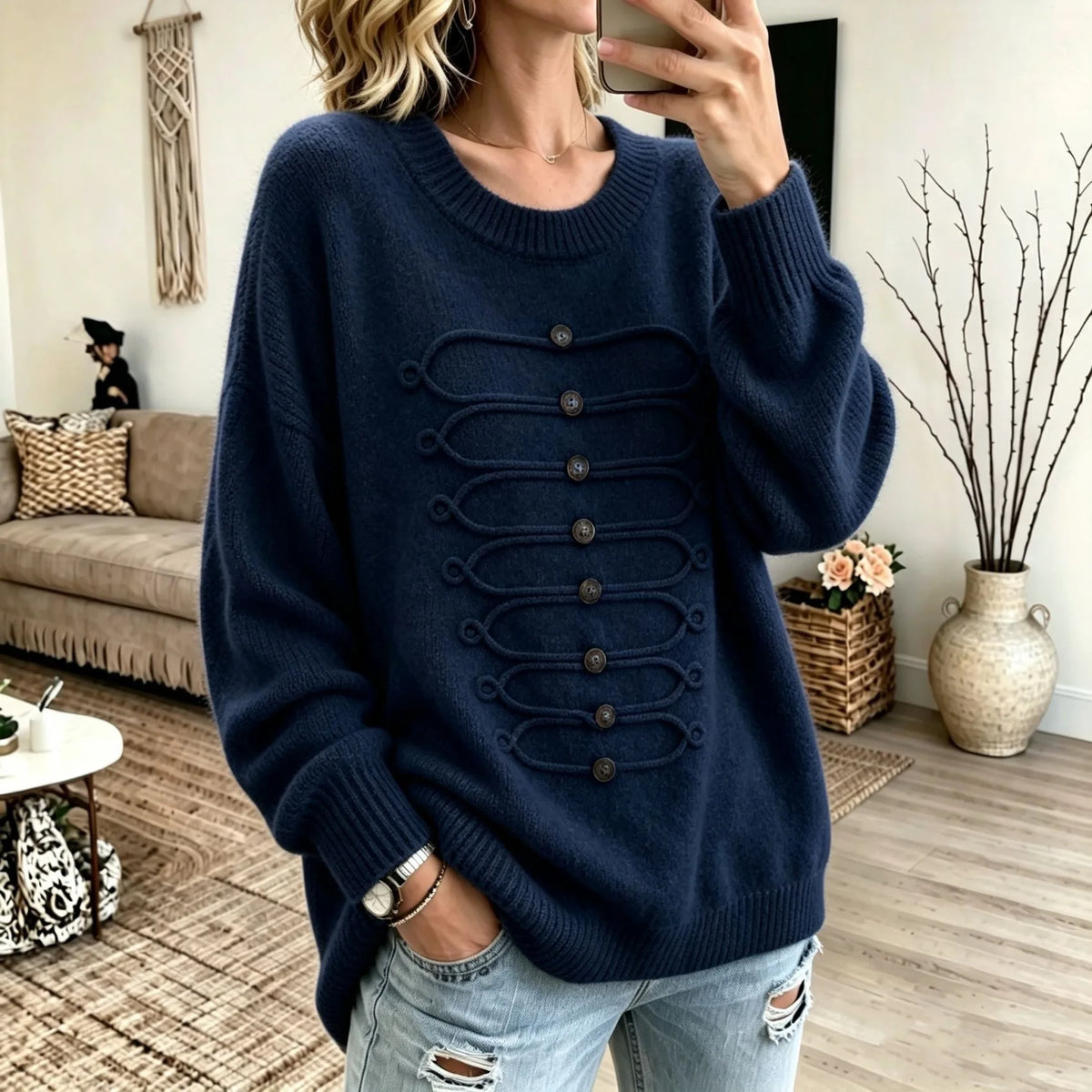 Paxton | Women's Textured Knitted Jumper - Navy