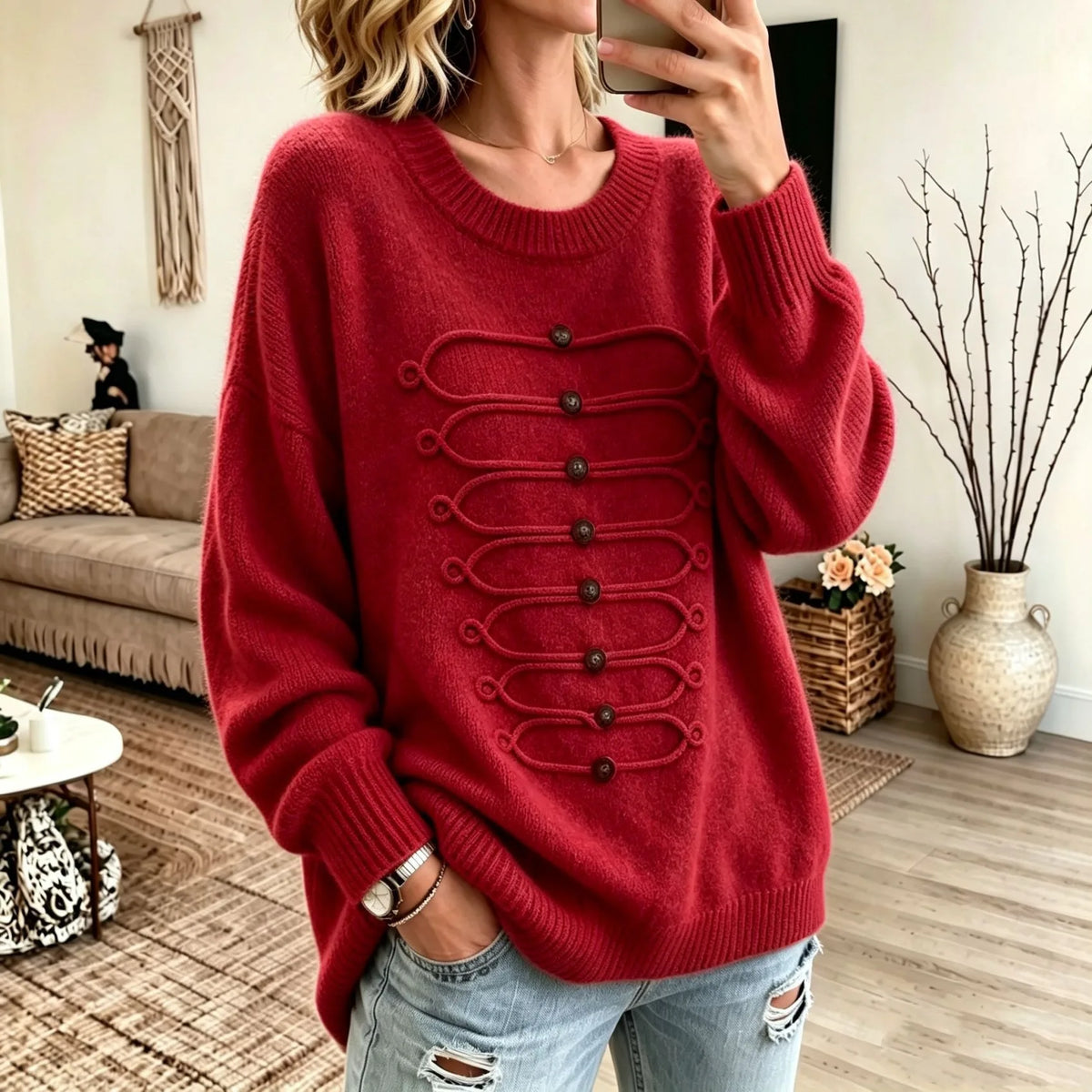 Paxton | Women's Textured Knitted Jumper - Red