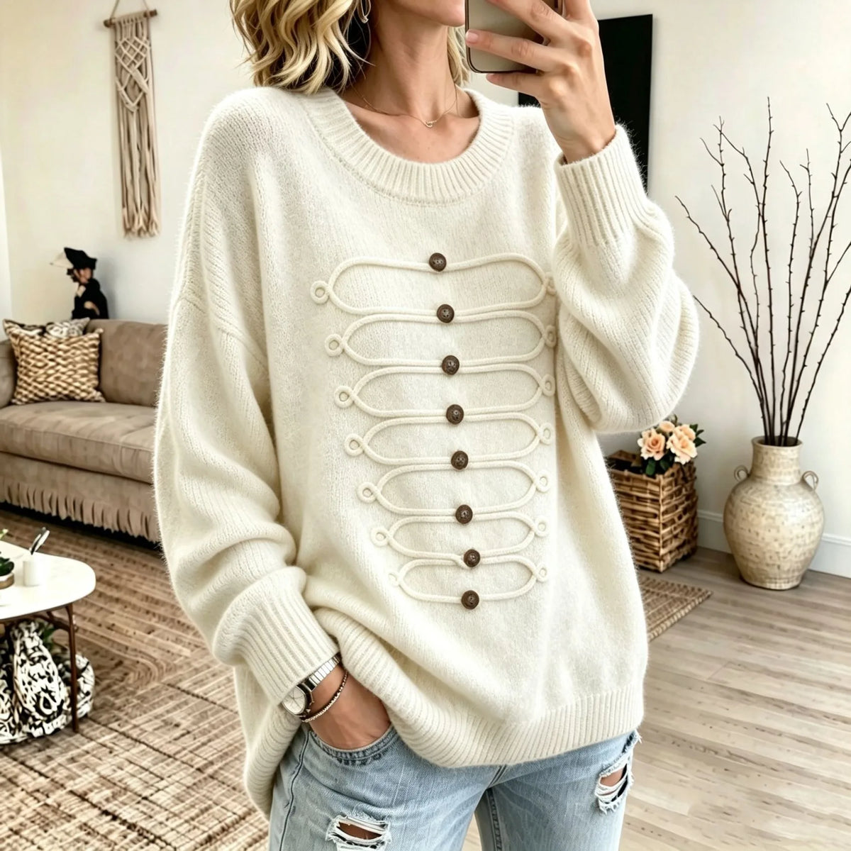 Paxton | Women's Textured Knitted Jumper - White
