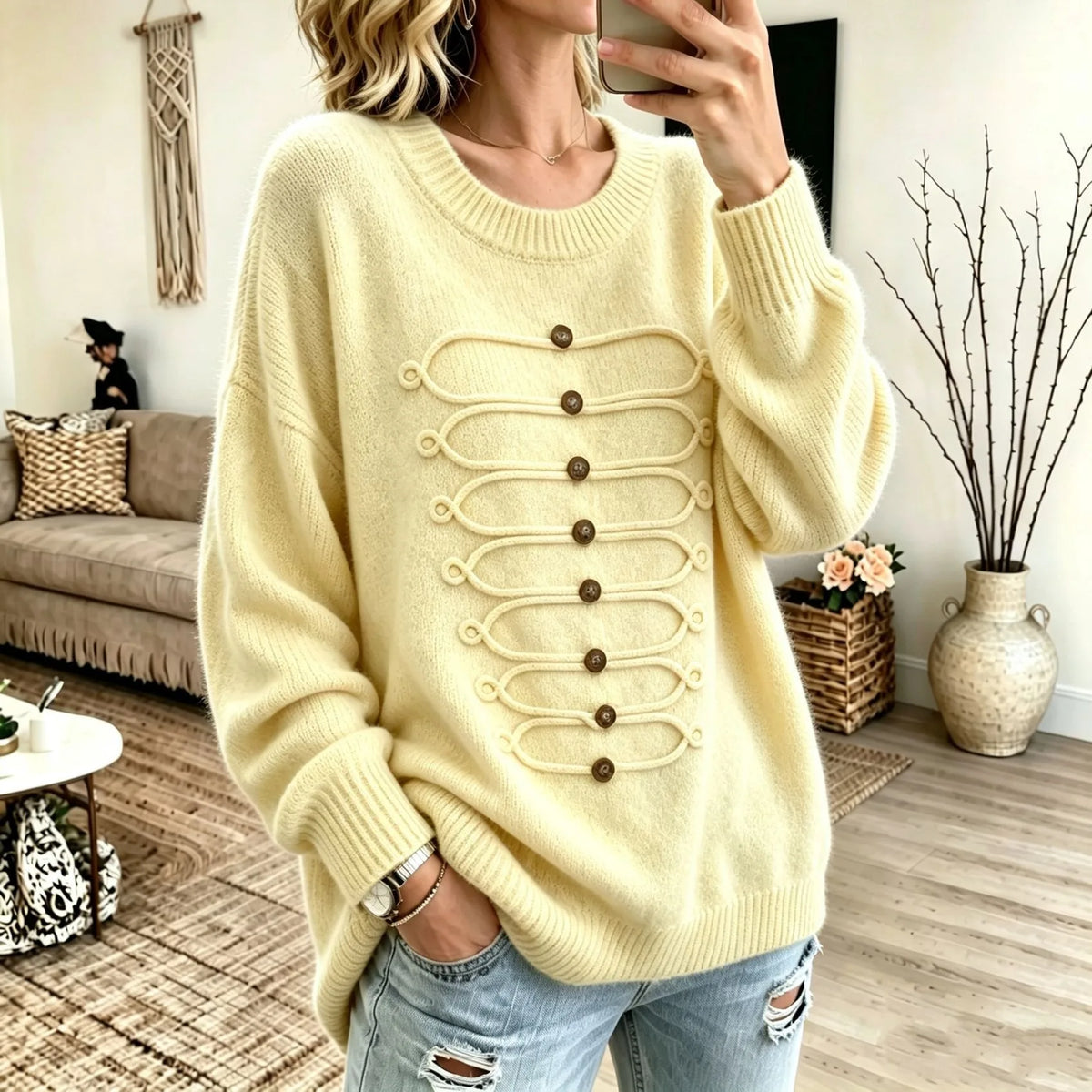 Paxton | Women's Textured Knitted Jumper - Yellow