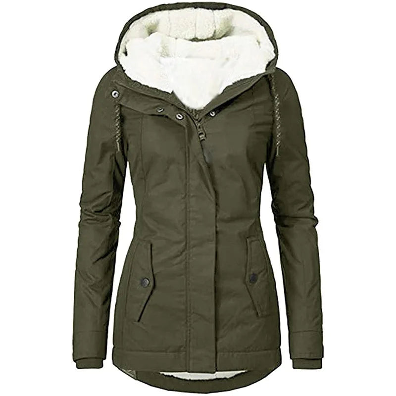 Pearl | Women's Fleece Lined Coat - Color:Army Green;Size:XS