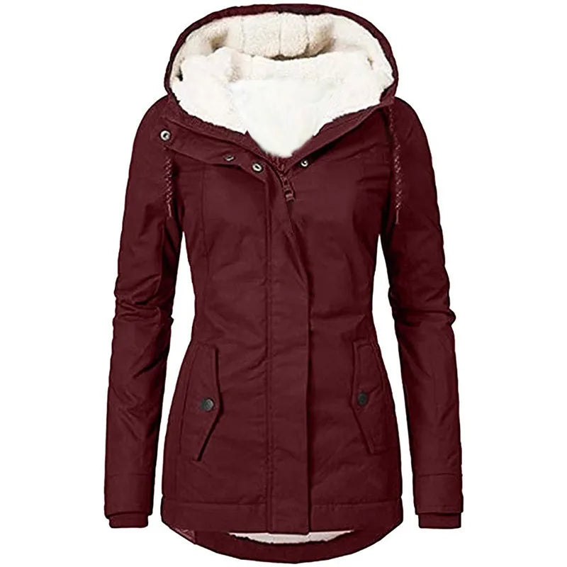 Pearl | Women's Fleece Lined Coat - Color:Red Wine;Size:XS
