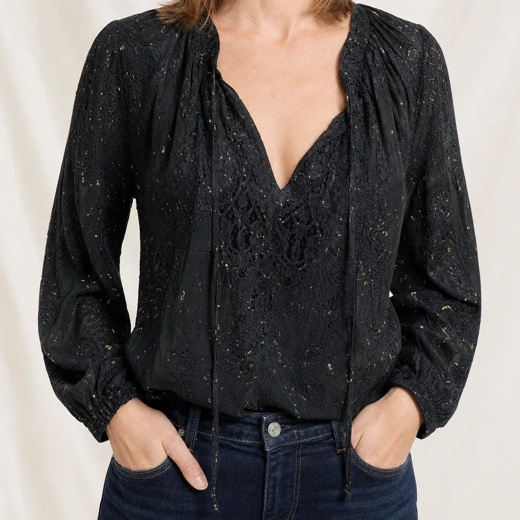 Persephone Floral Lace Top - Color:Black;Size:XS