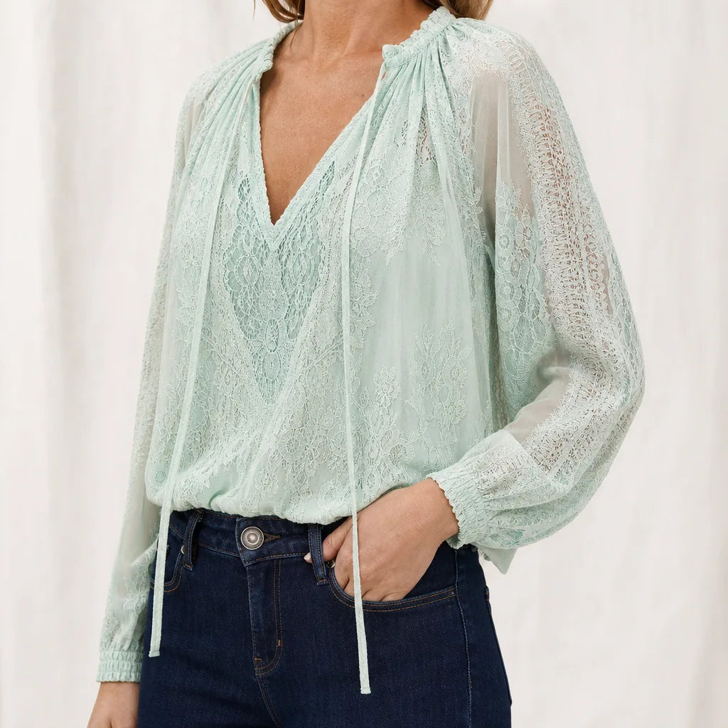 Women's Green Sebastian Lace V-Neck Blouse