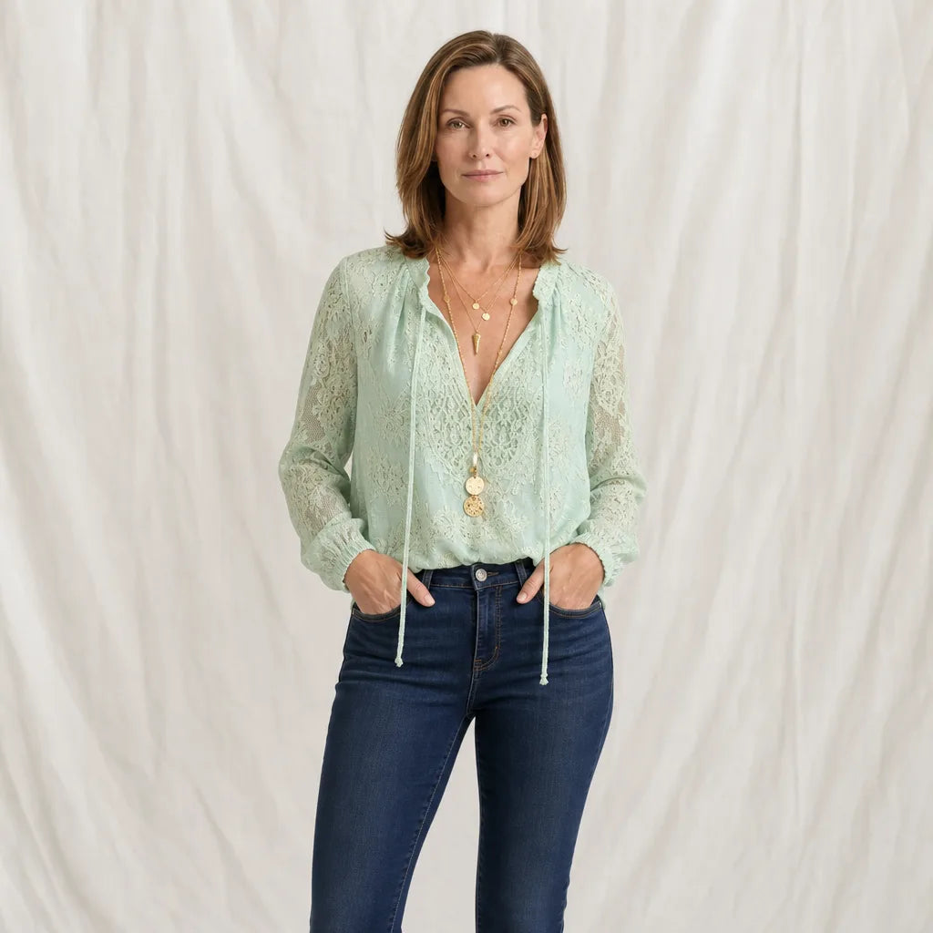 Women's Green Sebastian Lace V-Neck Blouse