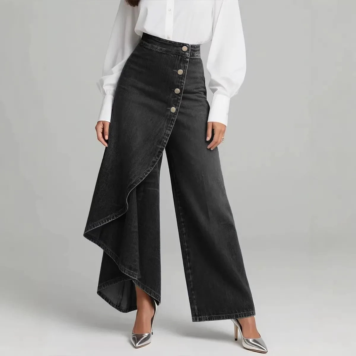 Petra Cotton Wrap Jeans - Color:Black;Size:XS